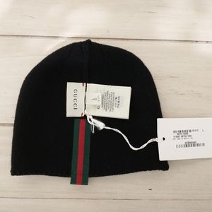 GUCCI Black Beanie Hat Cap L Unisex Kids 50 Women XS